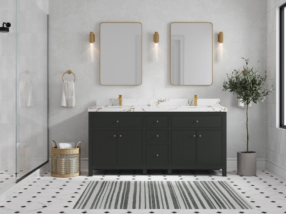 Sonoma 72" Double Sink Bath Vanity in Black Top, 2"  Viola Brown