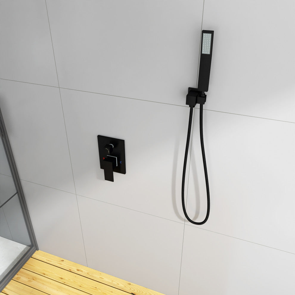 Wall Mount Shower Faucet With Rough-In Valve, Matte Black