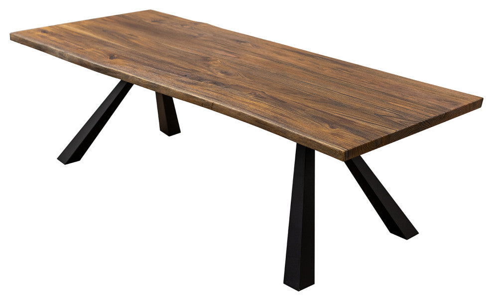 Solid Teak Live Edge Dining Table With Metal Legs, 84x40