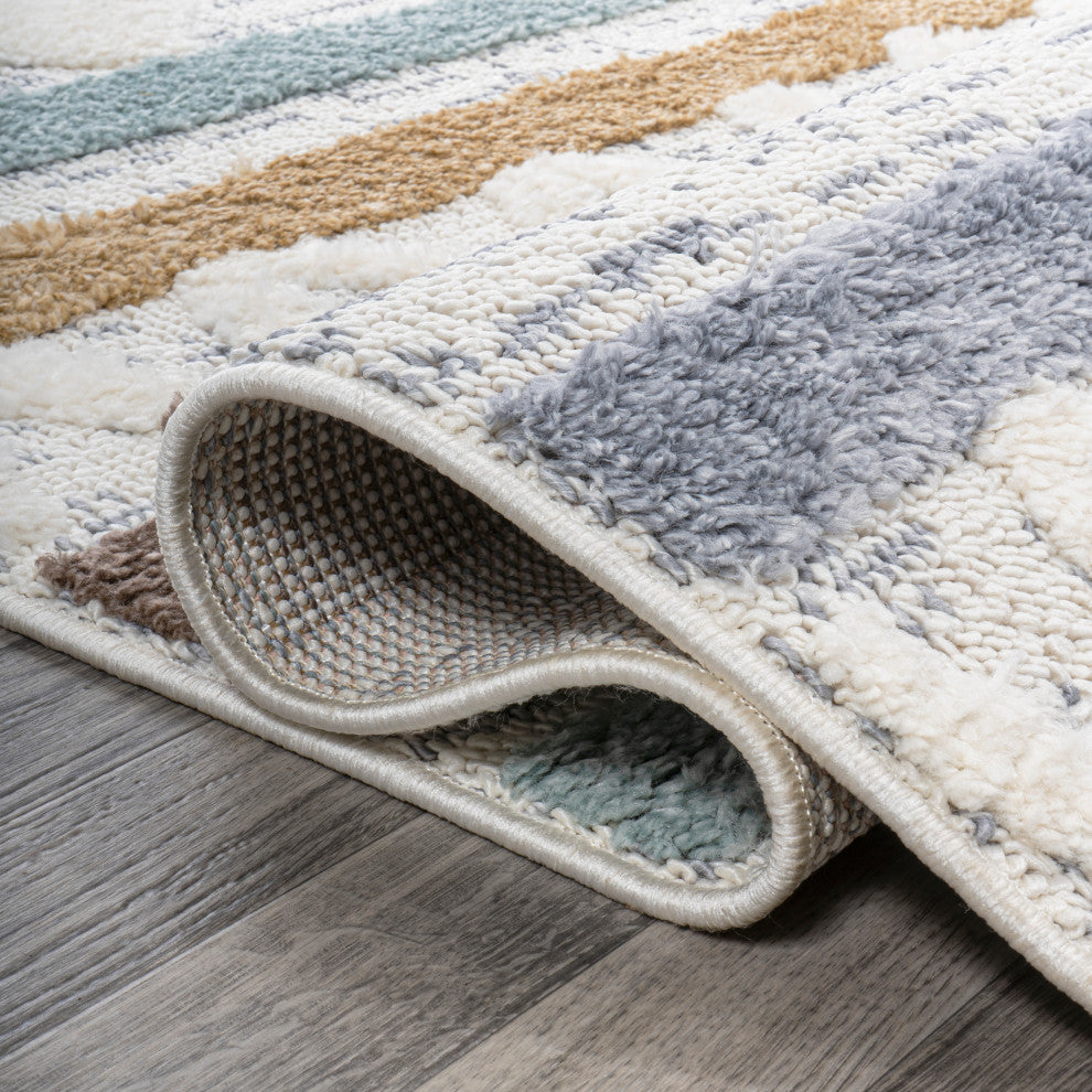 Faiza Moroccan Striped Geometric High-Low Runner Rug, 2 X 8
