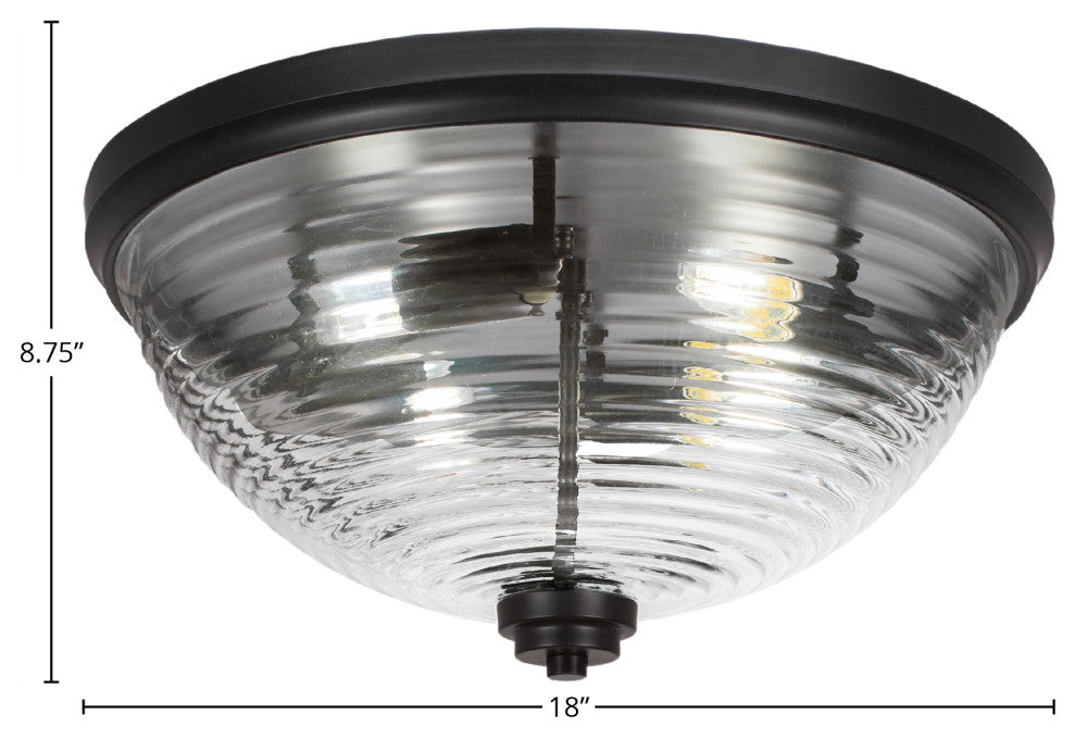 18" 4-Light Flush Mount Light, Matte Black, Clear Ribbed Glass