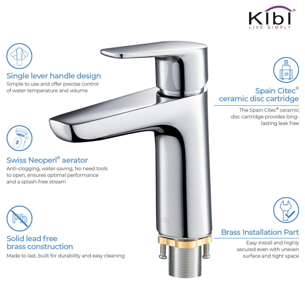 Harmony Brass Single Handle Bathroom Faucet KBF1011, Chrome, With Drain