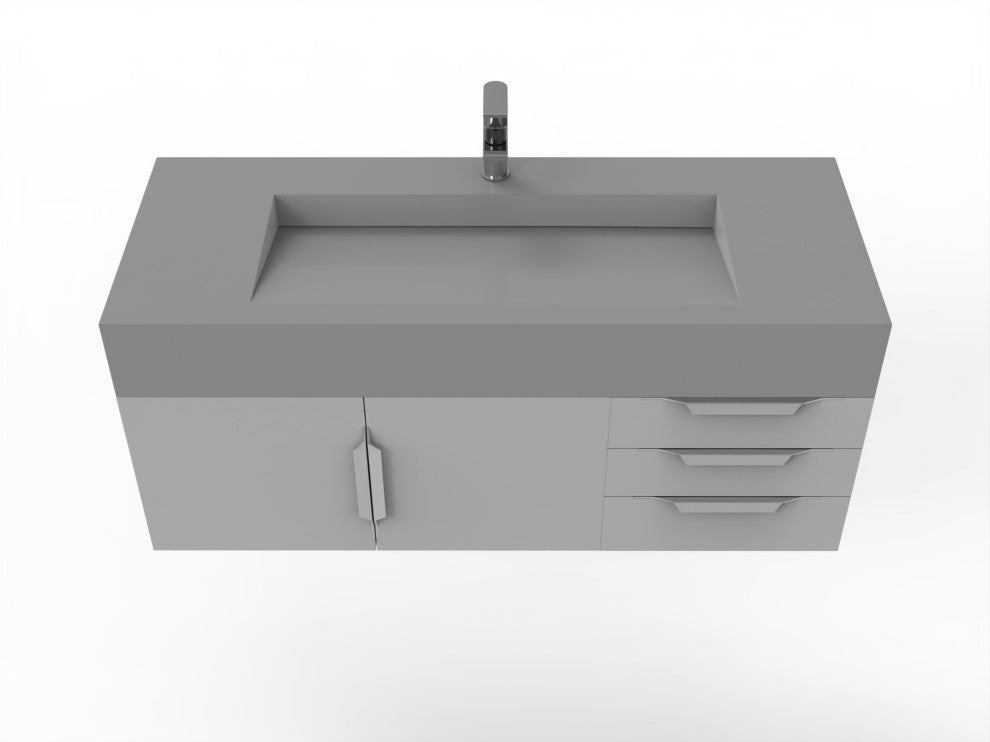 CastelloUSA Nile 48" Wall Mounted Vanity Set, Gray, Gray Top, Chrome Handles