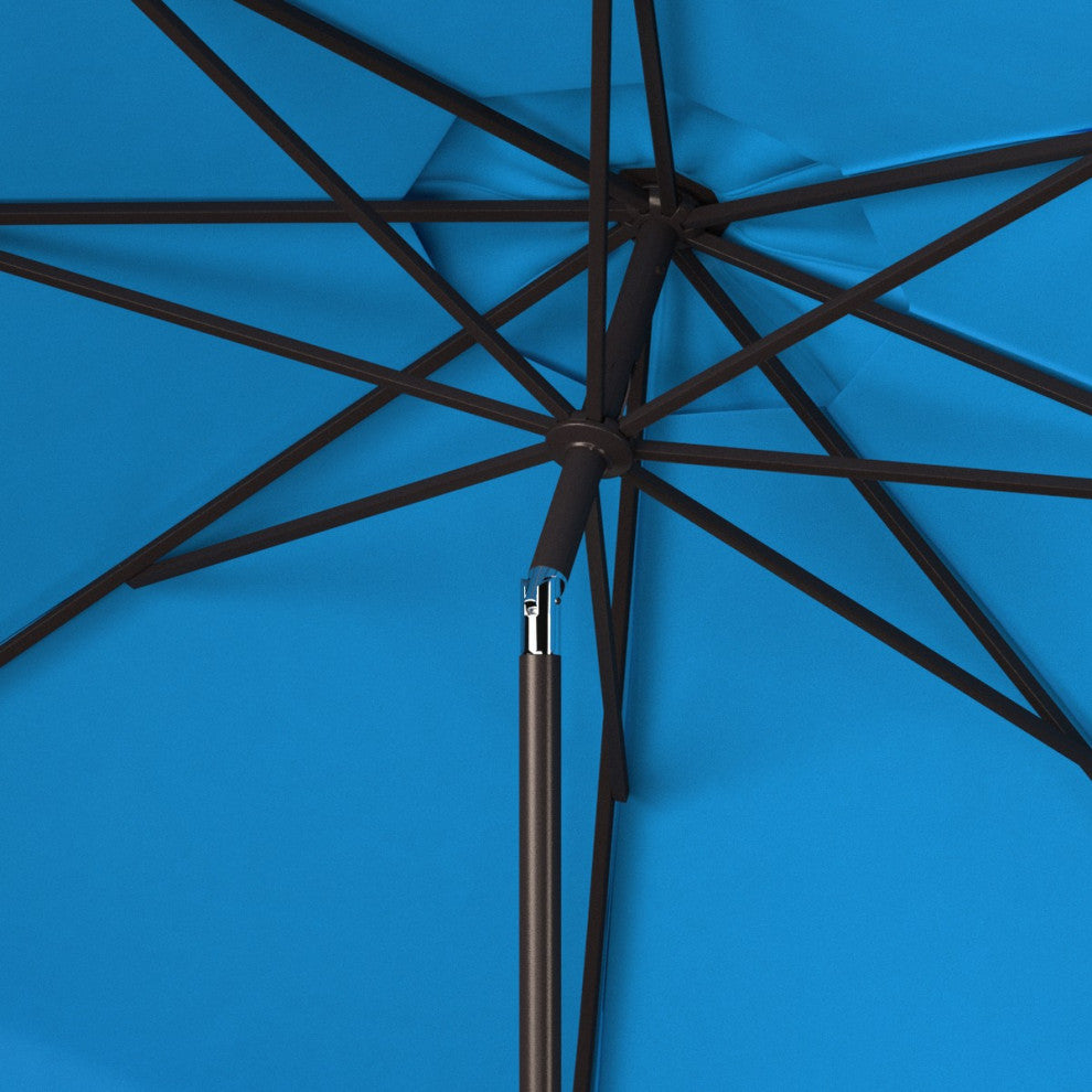 Safavieh Venice Scallop 9' Crank Outdoor Push Button Tilt Umbrella Pacific Blue