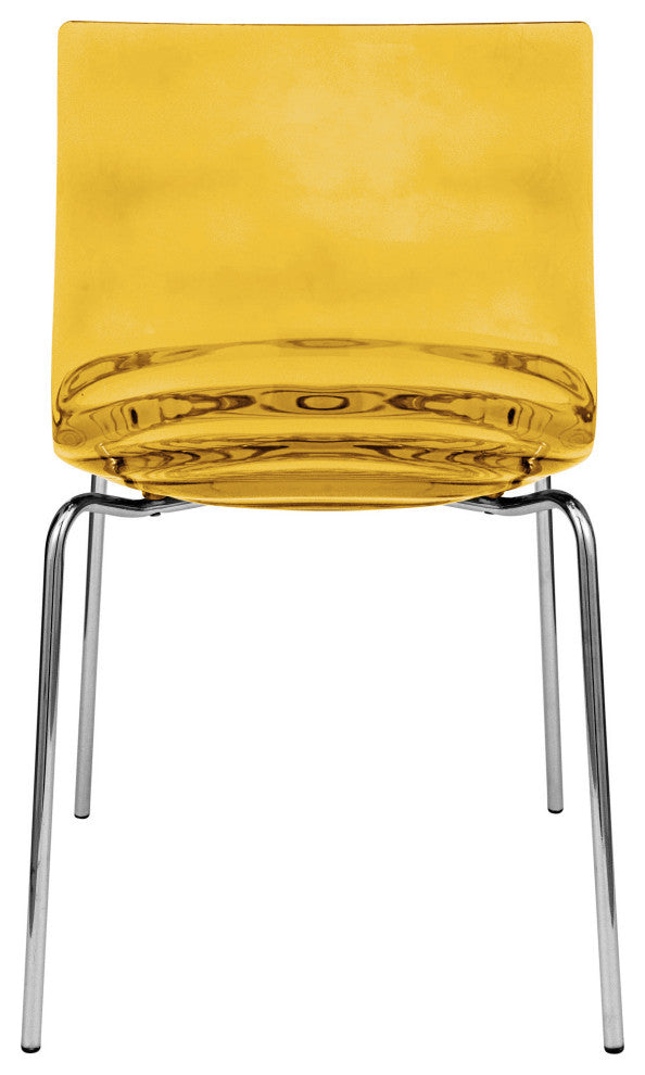 Leisuremod Astor Plastic Dining Chair with Chrome Base, Set of 2, Transparent Orange
