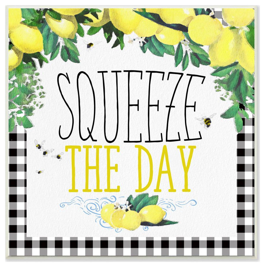 Squeeze The Day Kitchen Humor Plaid Word Design, 12"x12"