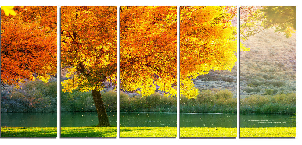 Beautiful Autumn Season in Forest, Landscape Canvas Art, 60"x28", 5 Panels