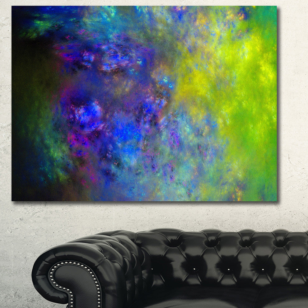 Blue Green Starry Fractal Sky, Abstract Canvas Art Print, 40x30