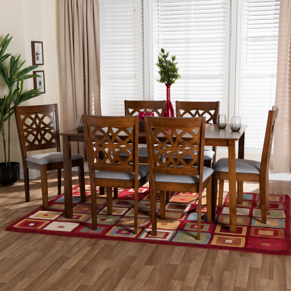 Aletta Modern Collection, Gray/Walnut Brown, 7-Piece Dining Set