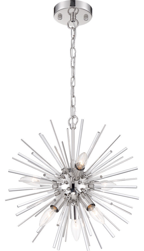 Cirrus - 6 Light Chandelier - with Glass Rods - Polished Nickel Finish
