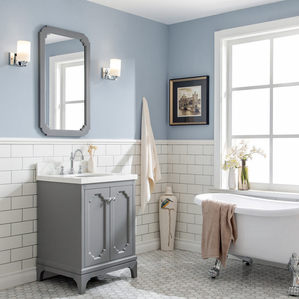 24" Wide Cashmere Gray Single Sink Quartz Carrara Bathroom Vanity