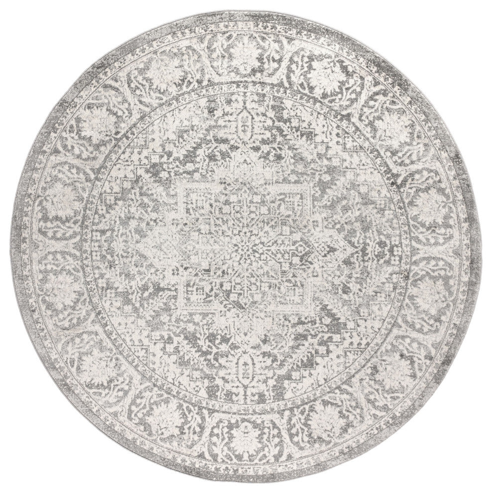 Modern Persian Vintage Medallion Area Rug, Gray, 9' Round