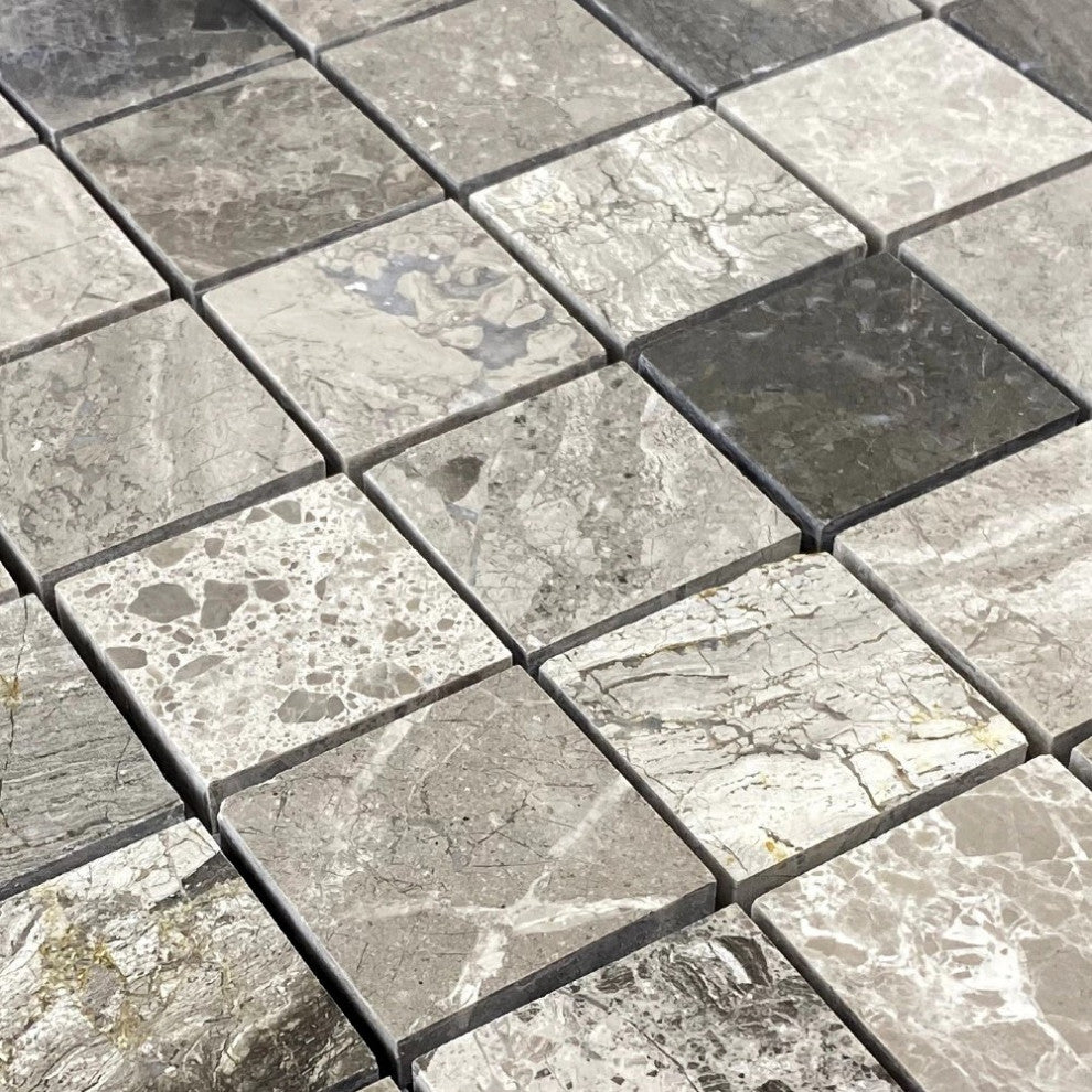 Silver Shadow Marble 2"x2" Honed on 12"x12" Mesh Mosaic Tile (10 sqft per box)