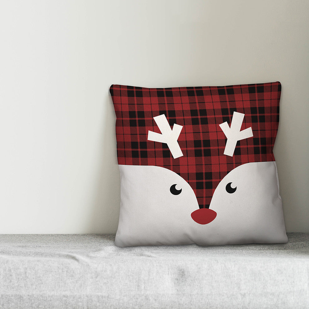 Plaid Reindeer 20"x20" Throw Pillow Cover