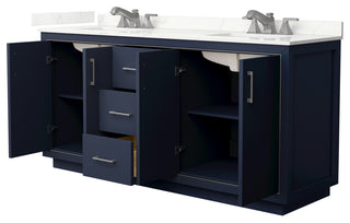 Icon 72" Dark Blue Double Vanity, Quartz Top, 3-Hole, Nickel Trim