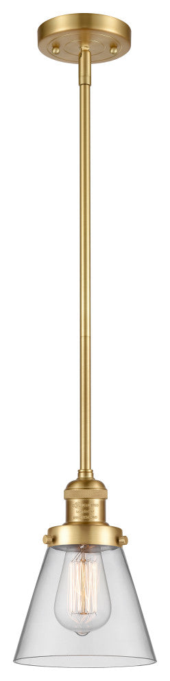 Small Cone 1 Light Mini Pendant, Satin Gold, Clear
