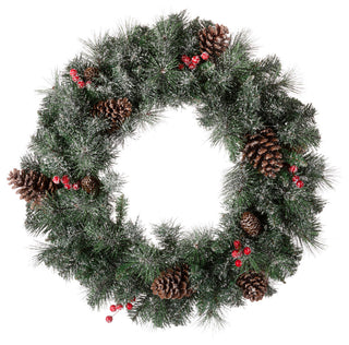 24"D Pre-Lit Glittered Pine Cone Christmas Wreath With Warm White LED Light