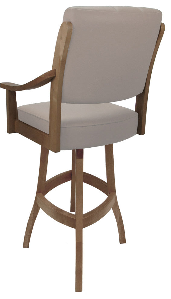 Leather Swivel Wood Bar Stool Casa on S-Base, Tan Leather on Cashew, 34"