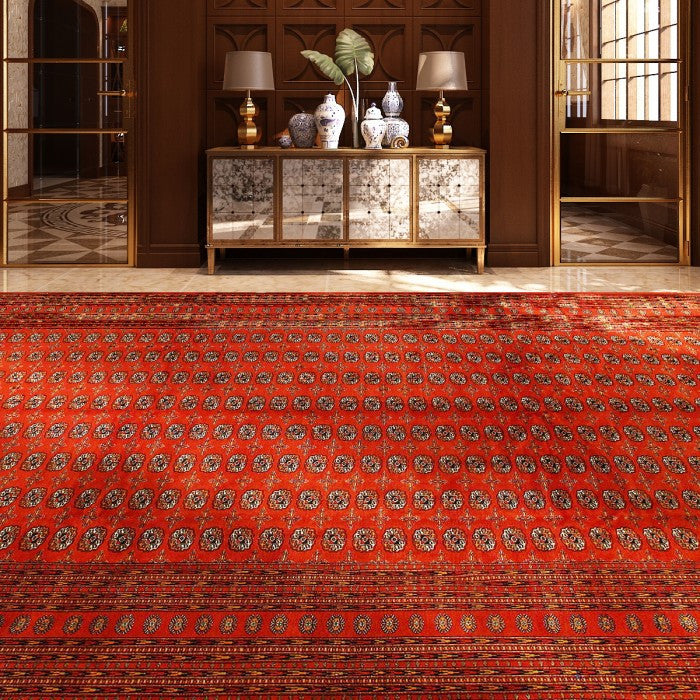 Red Color Fine Hand Knotted Vintage Bokhra 10'4''x13'5''