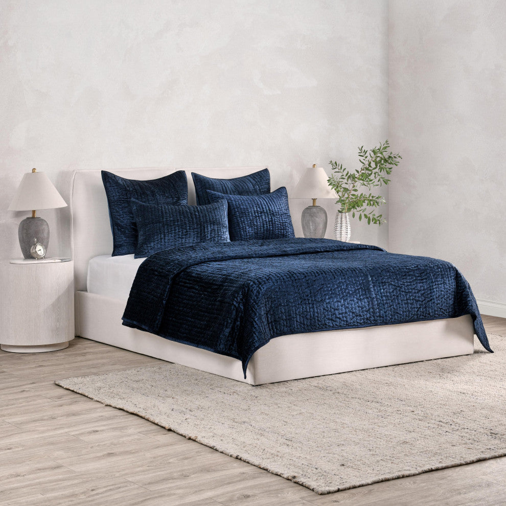 Dimitry Velvet Quilt by Kosas Home, Ocean Blue, King