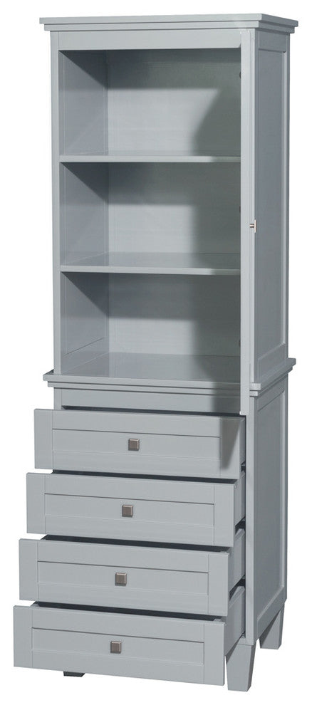 Acclaim Bathroom Linen Tower in Oyster Gray With Cabinet Storage and 4 Drawers