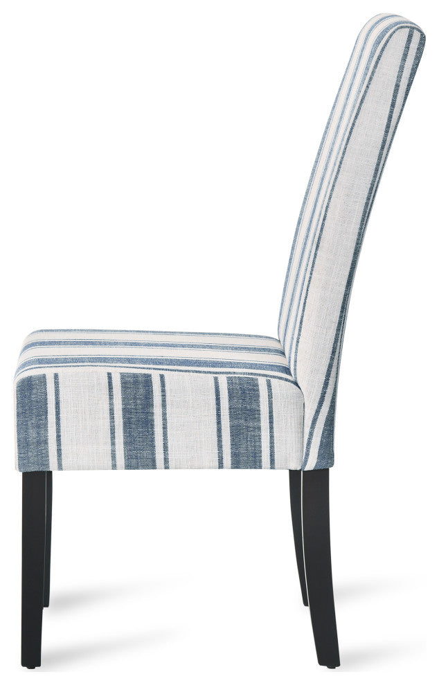 Percival Upholstered Dining Chairs, Set of 2, Dark Blue Line and Espresso, 100% Polyester