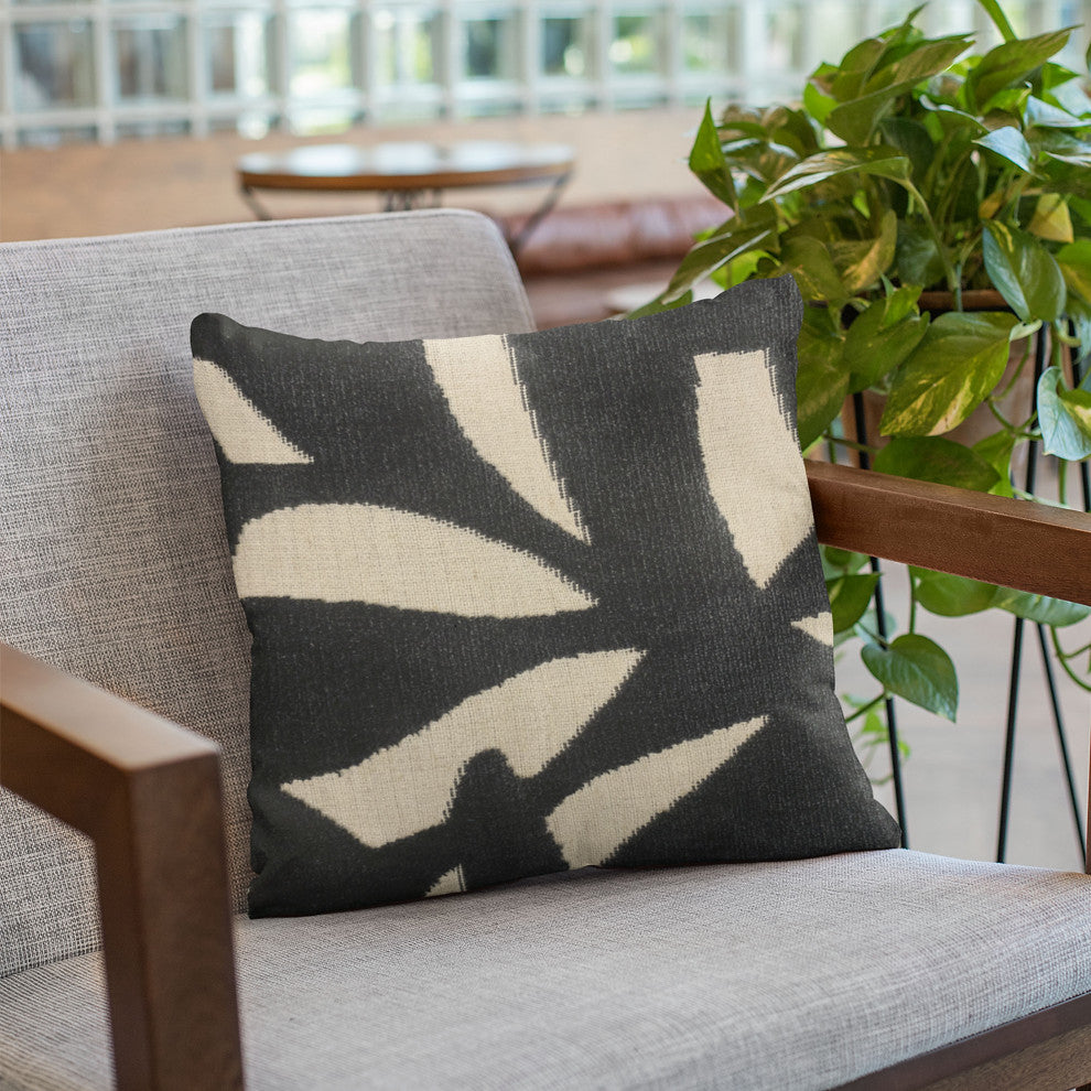 Plutus Black Palm Floral Luxury Throw Pillow, 16"x16"