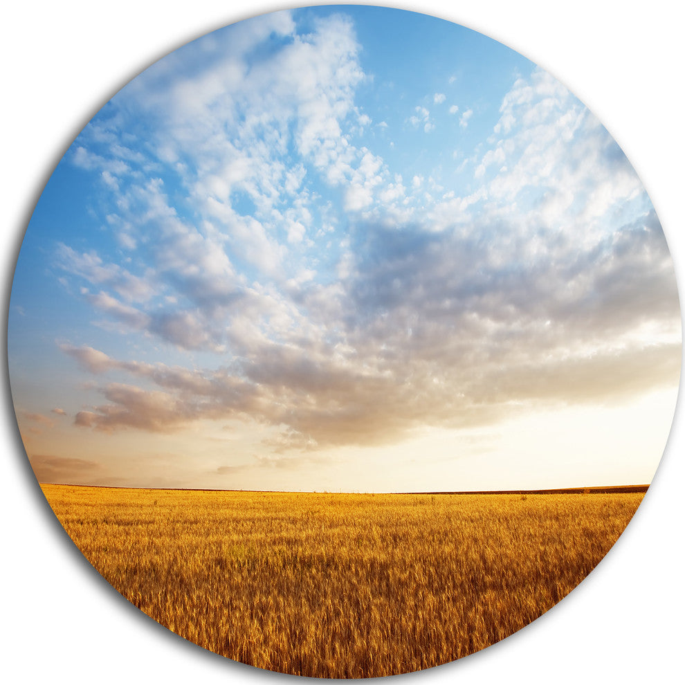 Wheat Field Under Summer Sky, Round Wall Art Landscape, 23"