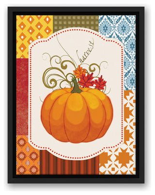 Harvest Patchwork Pumpkin 12x16 Black Floating Framed Canvas