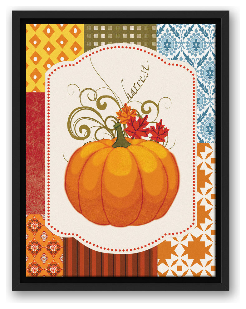 Harvest Patchwork Pumpkin 12x16 Black Floating Framed Canvas
