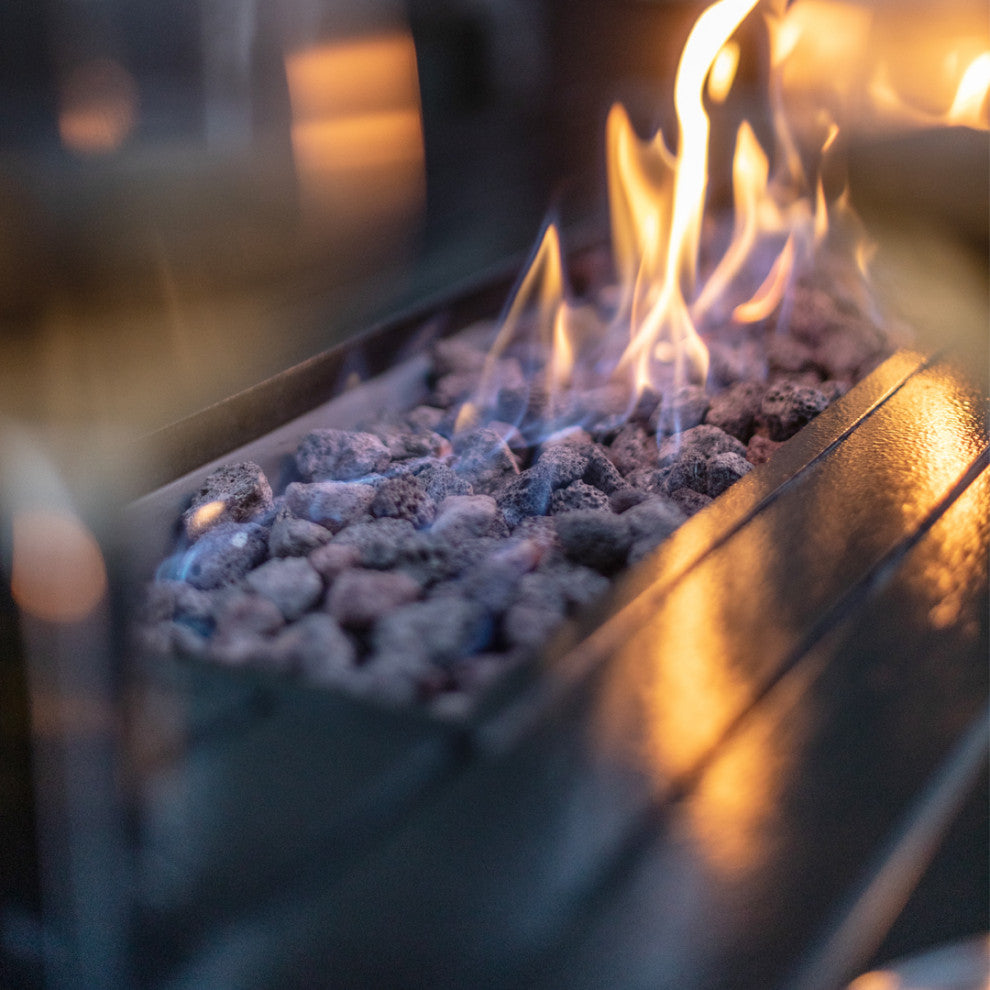 Aluminum Rectangular Fire Pit Table With Stainless Steel Burner, Mocha