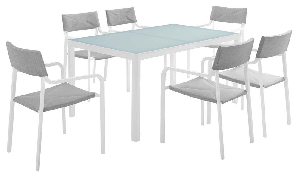 Raleigh Outdoor Patio Aluminum Dining Set With 6 Stackable Chairs, White Gray