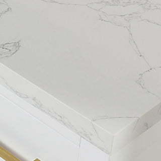 Gavino Vanity With Grain White Composite Stone Top, White/Brushed Gold, 84", With Mirror