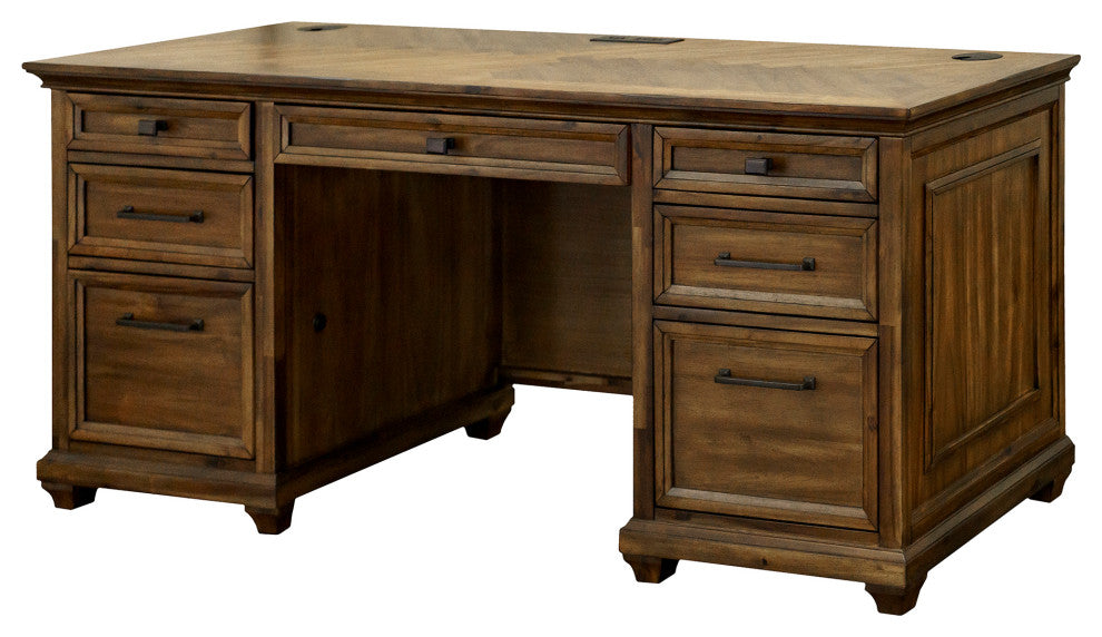 Traditional Credenza Wood Office Desk Writing Table Storage Desk Brown