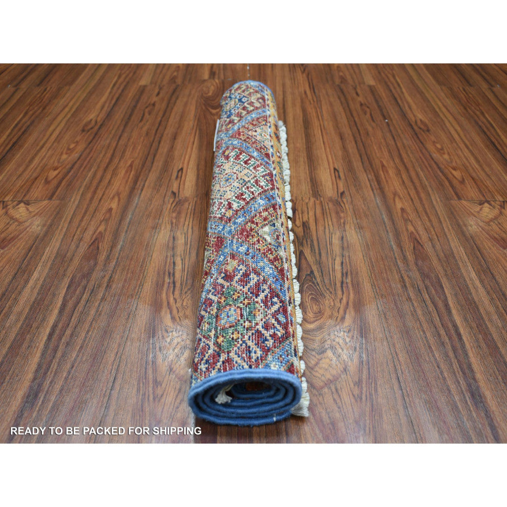 Colorful, Hand Knotted Afghan Super Kazak Ghazni Wool Mat Rug, 2'0"x3'2"