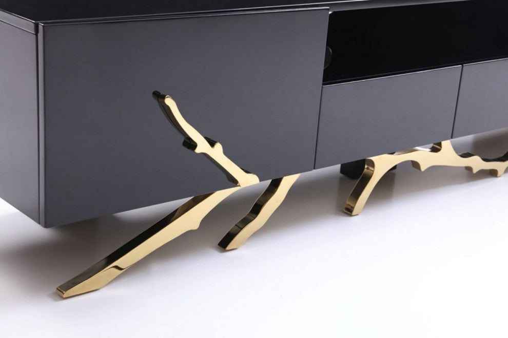 Modrest Legend Modern Black and Champagne Gold TV Stand