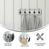 24 Inch Wall Mounted Solid Wood Storage Rack with 5 Hanging Hooks, White Wash