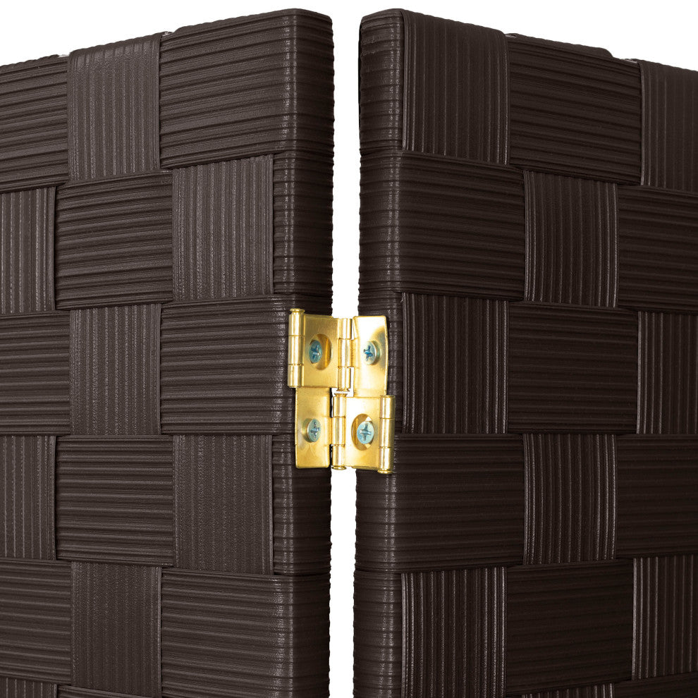 4 ft. Short Woven Fiber Outdoor All Weather Room Divider 8 Panel Dark Brown