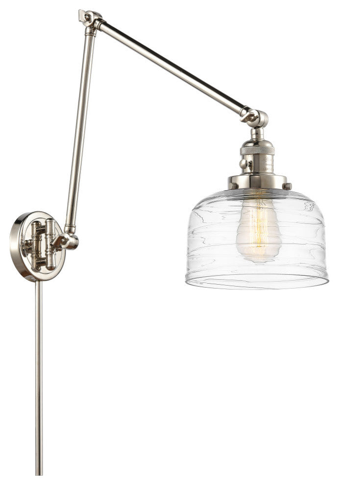 Bell Swing Arm With Switch, Polished Nickel, Clear Deco Swirl, Clear Deco Swirl