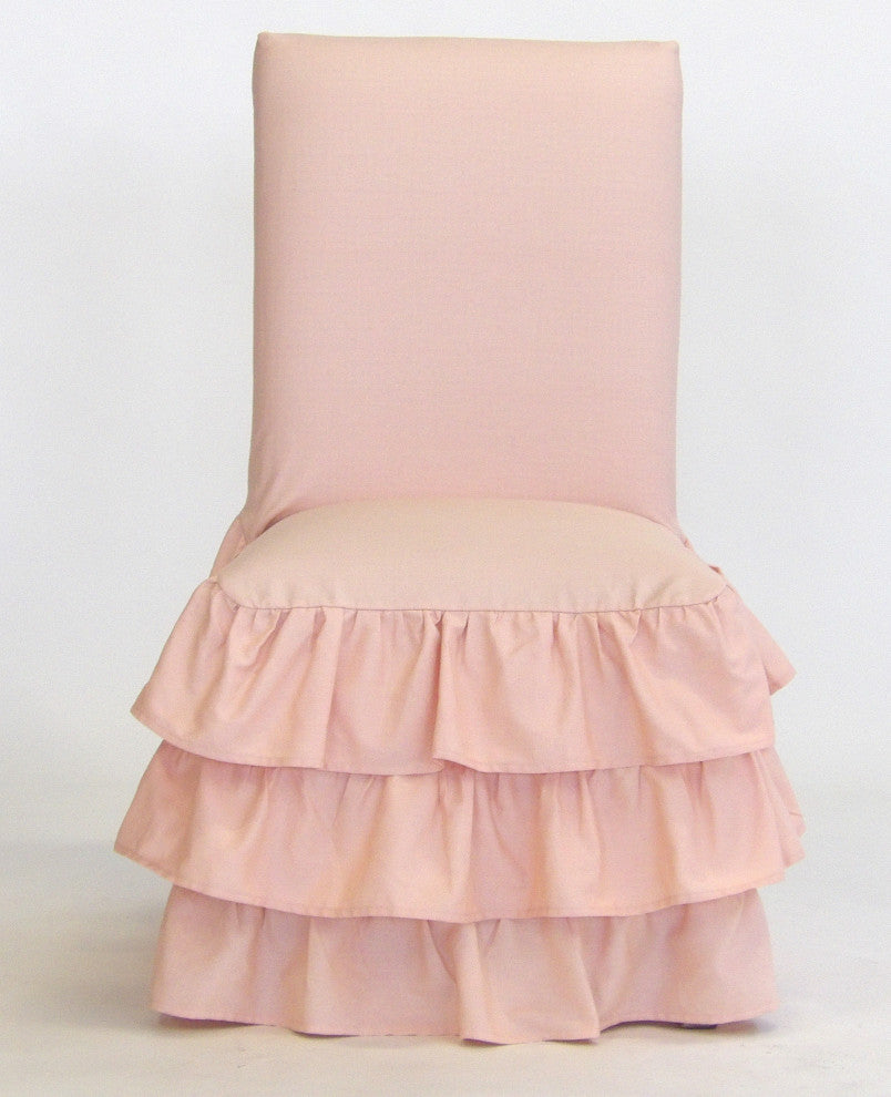 Classic Slipcovers Cotton 3-Tier Ruffled Dining Chair Slipcover, Pink