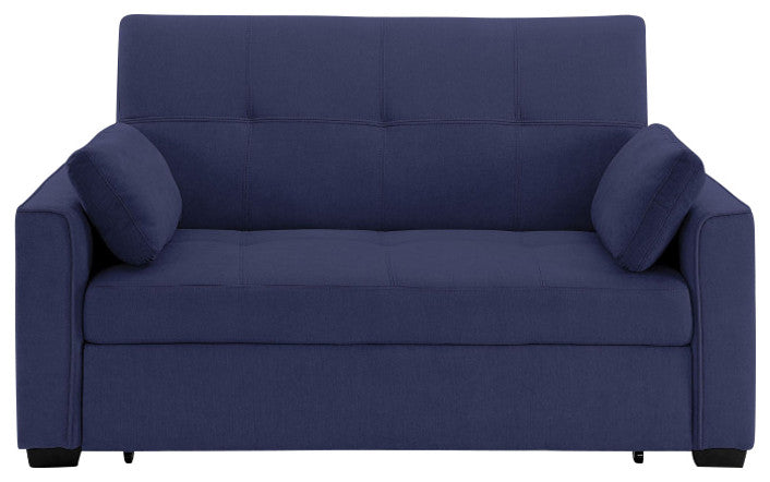 Nantucket Pull-Out Chenille Sleeper Sofa With Accent Pillows, Navy, Twin