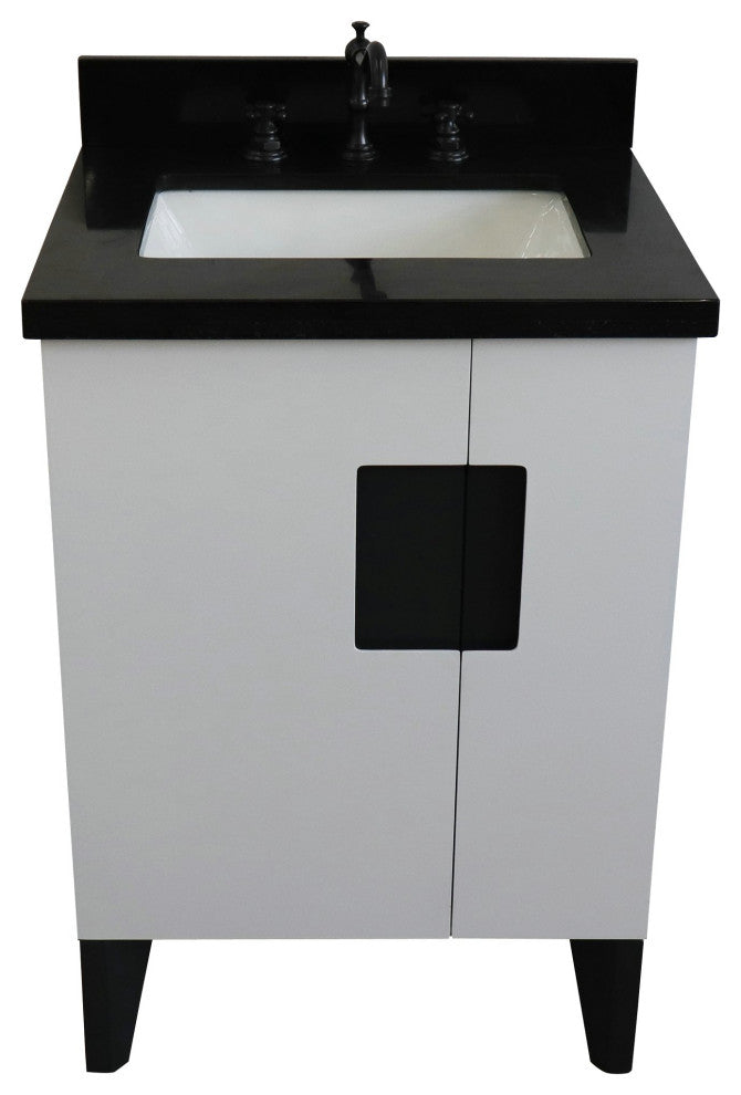 25" Single Sink Vanity, White Finish With Black Galaxy Granite