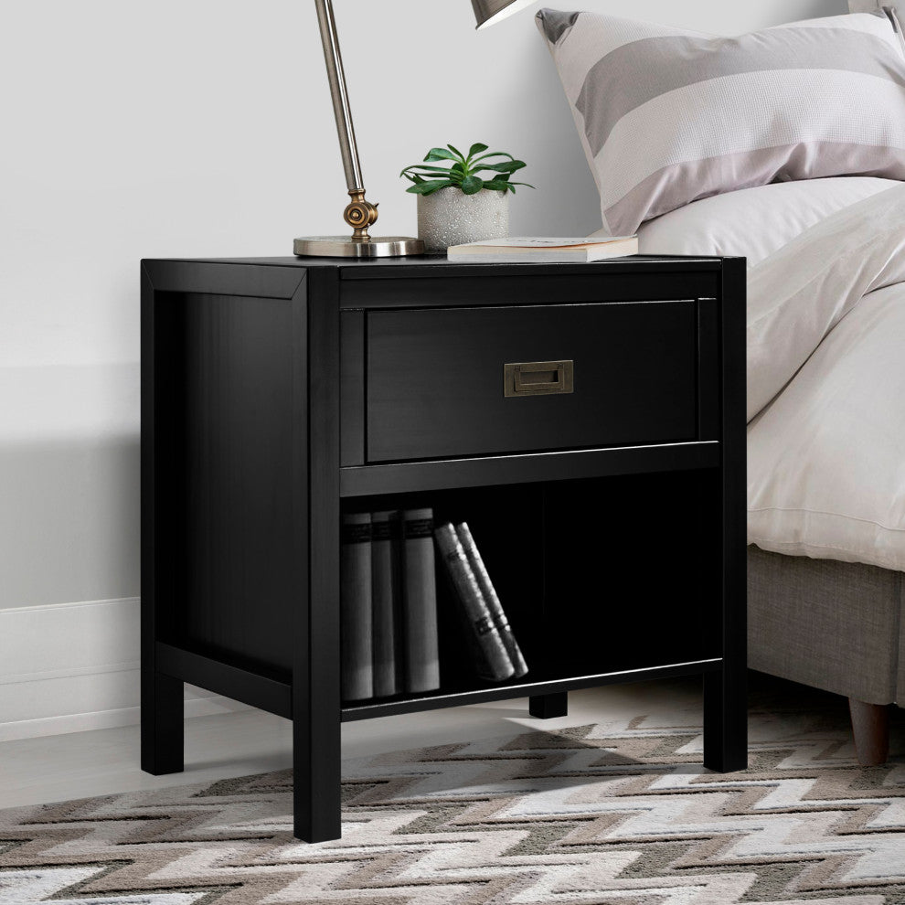 1-Drawer Classic Solid Wood Nightstand, Black