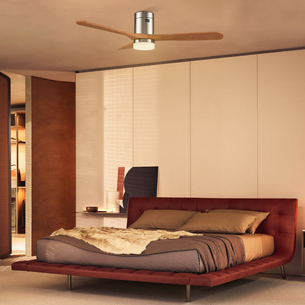 52" 3 Blades Solid Wood Ceiling Fan With Dimmable LED Light Kit and Remote