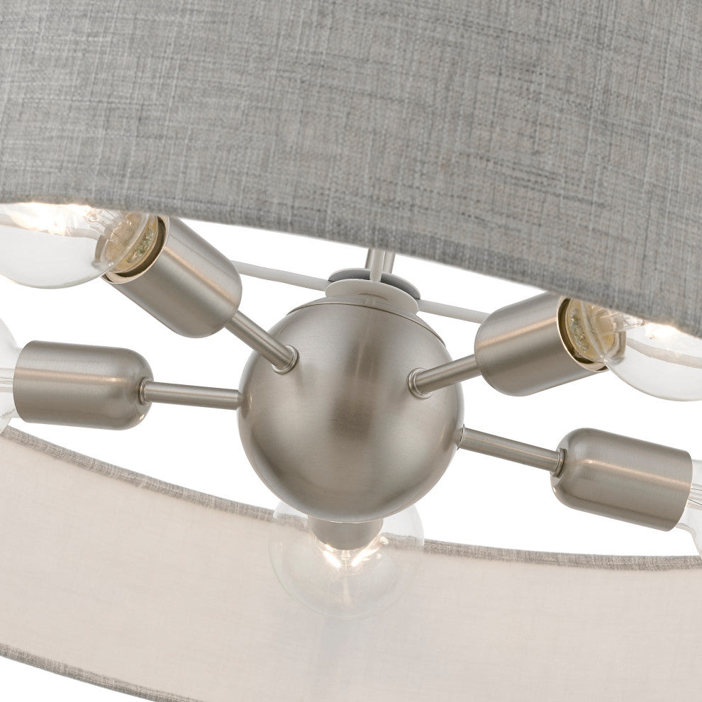 Elmhurst 5 Light Brushed Nickel With Shiny White Accents Large Drum Pendant