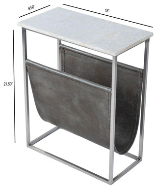 Edie Marble and Leather Magazine Side Table, Off-White