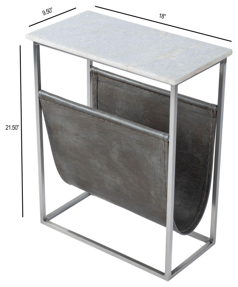 Edie Marble and Leather Magazine Side Table, Off-White