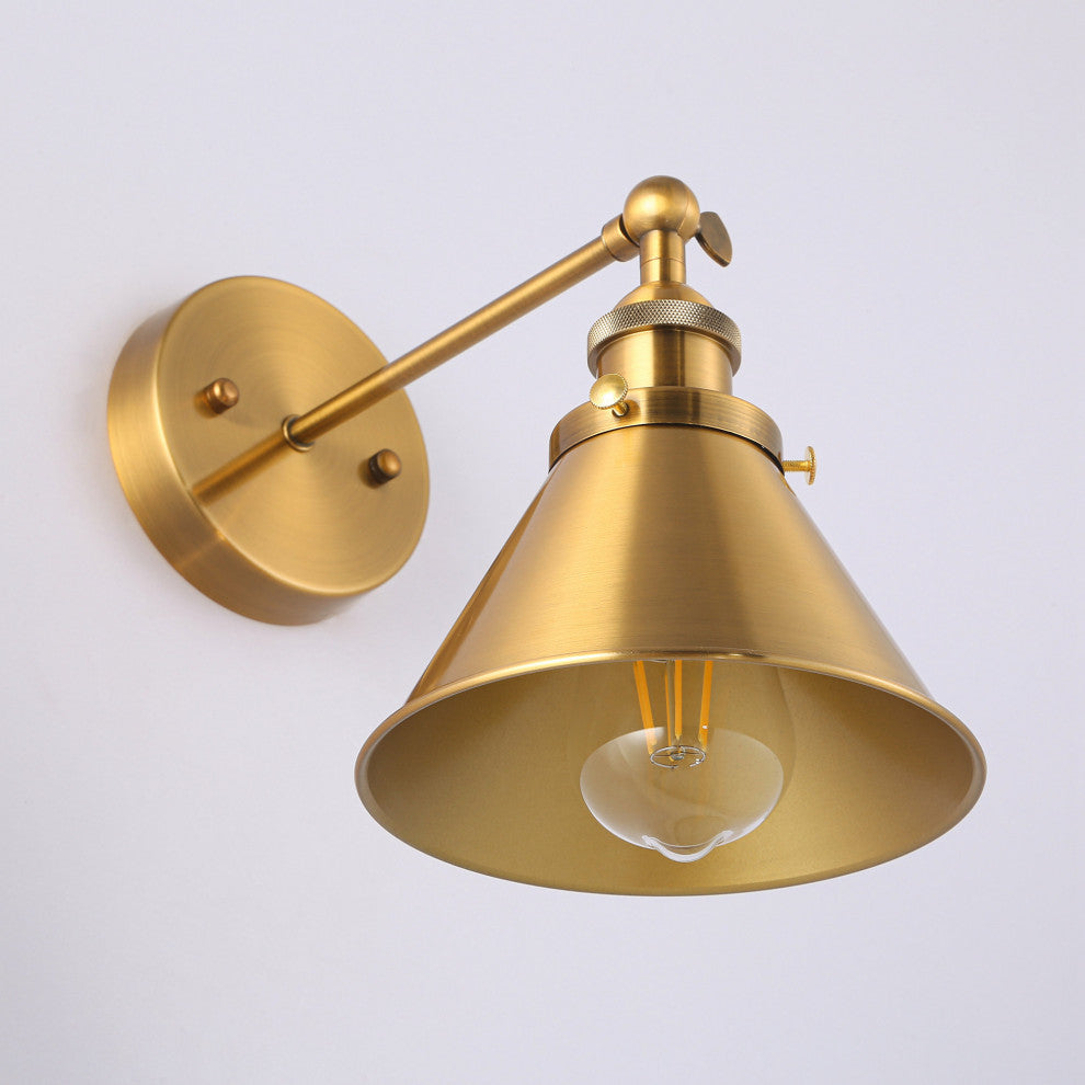 1-Light Industrial Wall Sconce With Cone Shade Metal