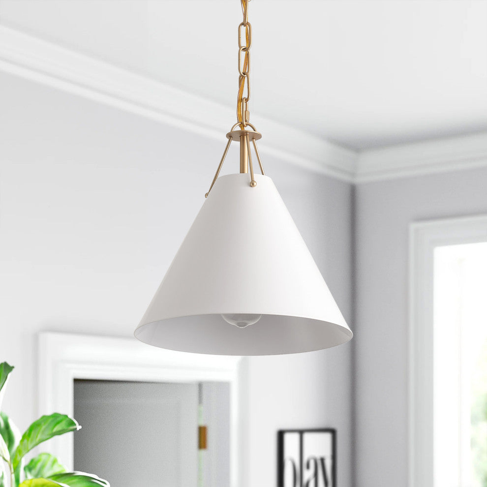 Modern Gold 1-Light Pendant Light Fixture with White Metal Shade