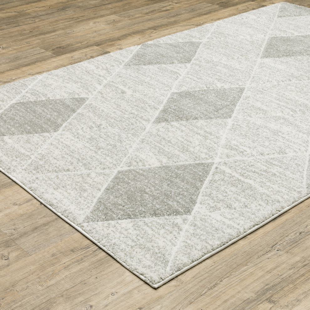 Canton Geometric Grey/Ivory Indoor Area Rug, 3'3"x5'